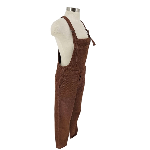 Aerie Straight Leg Overalls Brown Corduroy Raw Hem Crop Ankle Coveralls XS Small - Picture 2 of 7
